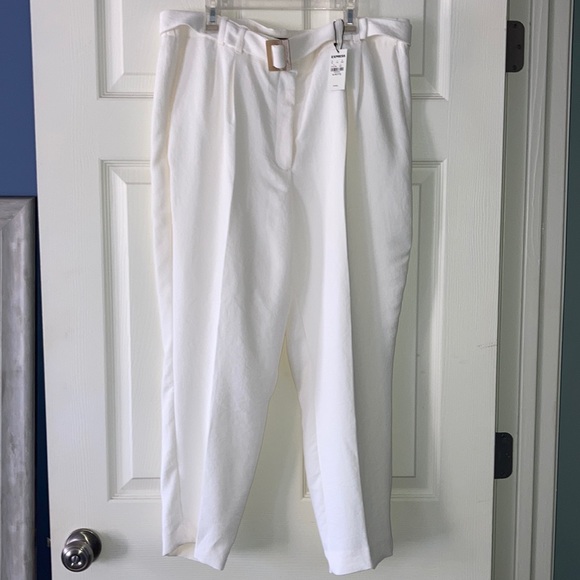 Express High Waisted Textured Belted Ankle Pant - Picture 2 of 12